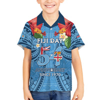 Fiji Day Family Matching Puletasi and Hawaiian Shirt Happy 54 Years Of Independence Tapa Pattern Blue LT14 Son's Shirt Blue - Polynesian Pride
