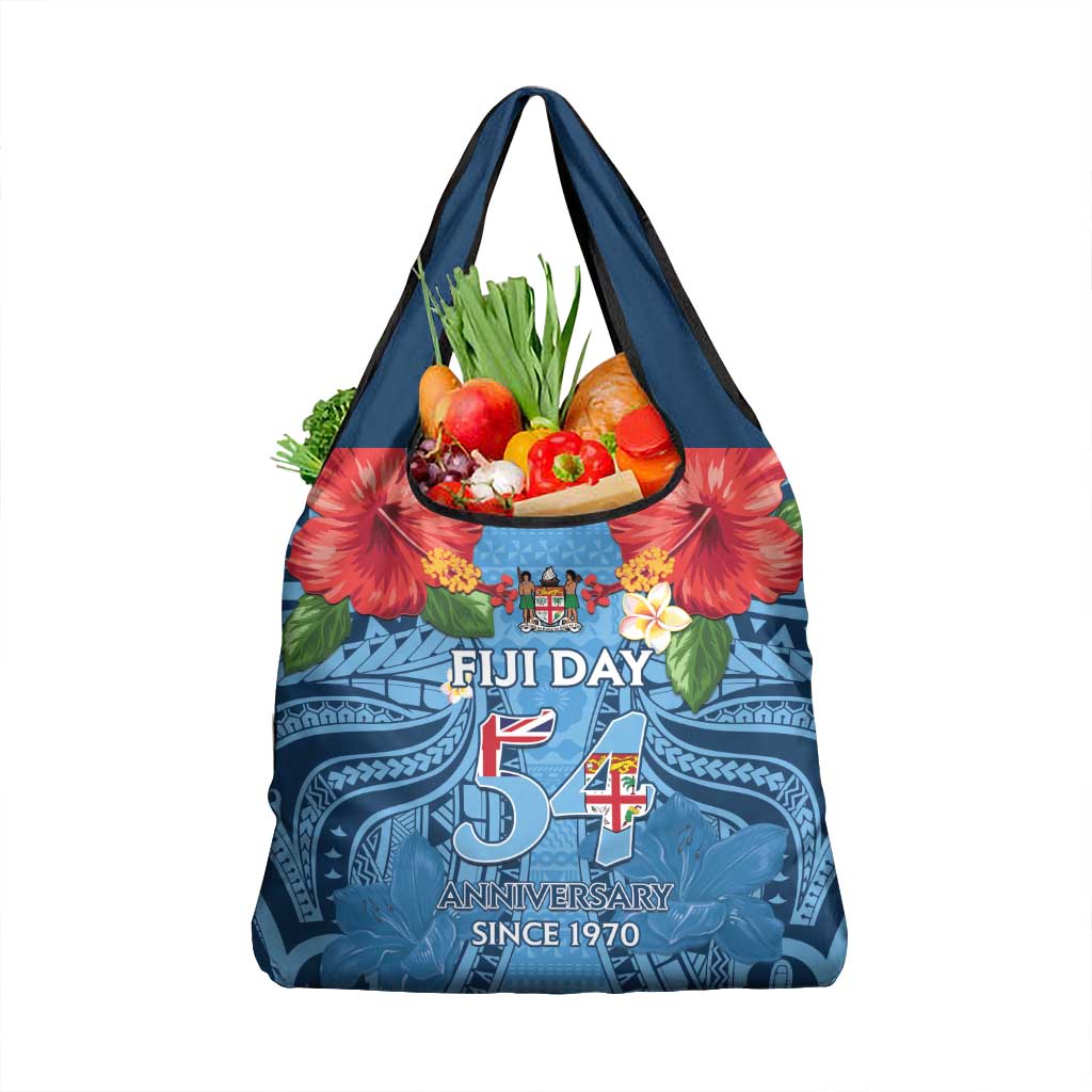 Fiji Day Grocery Bag Happy 54 Years Of Independence Tapa Pattern Blue