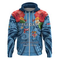 Fiji Day Hoodie Happy 54 Years Of Independence Tapa Pattern Blue LT14 Zip Hoodie Blue - Polynesian Pride