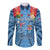 Fiji Day Long Sleeve Button Shirt Happy 54 Years Of Independence Tapa Pattern Blue