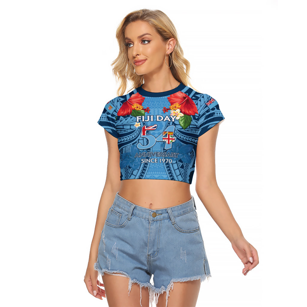 Fiji Day Raglan Cropped T Shirt Happy 54 Years Of Independence Tapa Pattern Blue