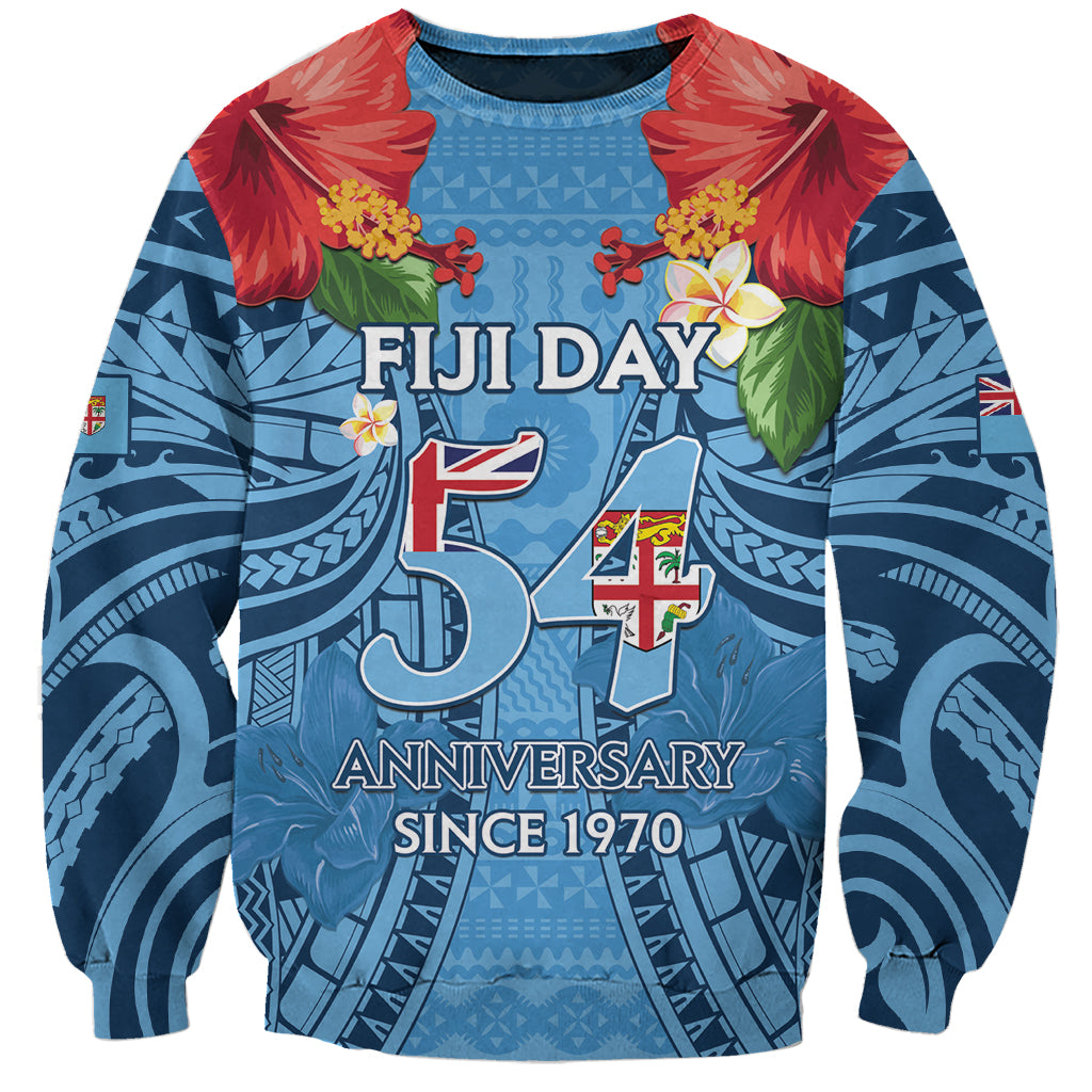 Fiji Day Sweatshirt Happy 54 Years Of Independence Tapa Pattern Blue LT14 Unisex Blue - Polynesian Pride