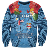 Fiji Day Sweatshirt Happy 54 Years Of Independence Tapa Pattern Blue LT14 Unisex Blue - Polynesian Pride