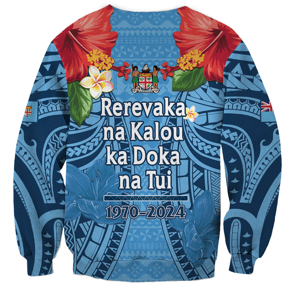 Fiji Day Sweatshirt Happy 54 Years Of Independence Tapa Pattern Blue LT14 - Polynesian Pride