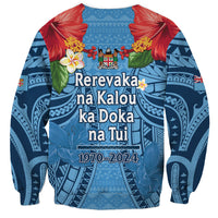 Fiji Day Sweatshirt Happy 54 Years Of Independence Tapa Pattern Blue LT14 - Polynesian Pride