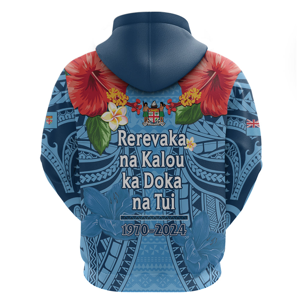 Fiji Day Zip Hoodie Happy 54 Years Of Independence Tapa Pattern Blue