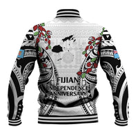 Fiji Day Baseball Jacket Happy 54 Years Of Independence Tapa Pattern White