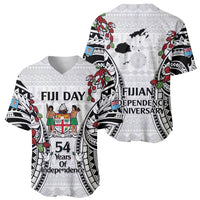 Fiji Day Baseball Jersey Happy 54 Years Of Independence Tapa Pattern White