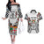 Fiji Day Couples Matching Off The Shoulder Long Sleeve Dress and Hawaiian Shirt Happy 54 Years Of Independence Tapa Pattern White