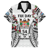 Fiji Day Family Matching Long Sleeve Bodycon Dress and Hawaiian Shirt Happy 54 Years Of Independence Tapa Pattern White LT14 Dad's Shirt - Short Sleeve White - Polynesian Pride