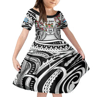 Fiji Day Family Matching Puletasi and Hawaiian Shirt Happy 54 Years Of Independence Tapa Pattern White LT14 Daughter's Dress White - Polynesian Pride