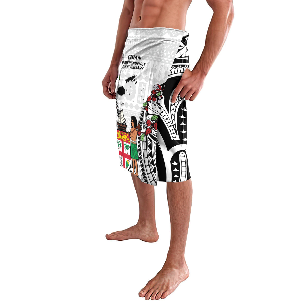 Fiji Day Lavalava Happy 54 Years Of Independence Tapa Pattern White