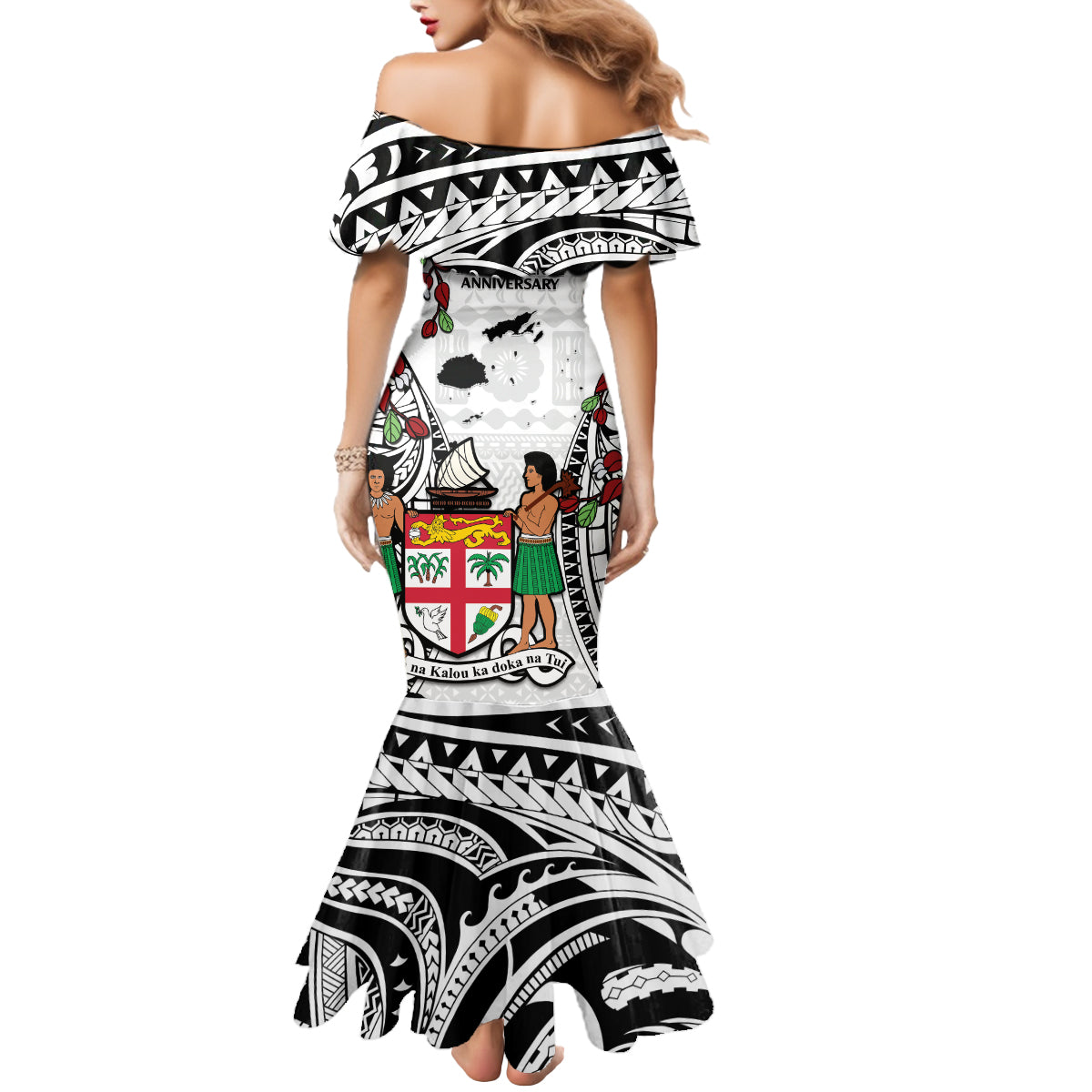 Fiji Day Mermaid Dress Happy 54 Years Of Independence Tapa Pattern White