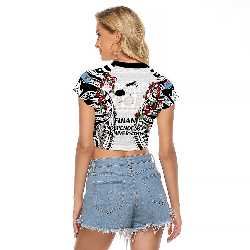 Fiji Day Raglan Cropped T Shirt Happy 54 Years Of Independence Tapa Pattern White