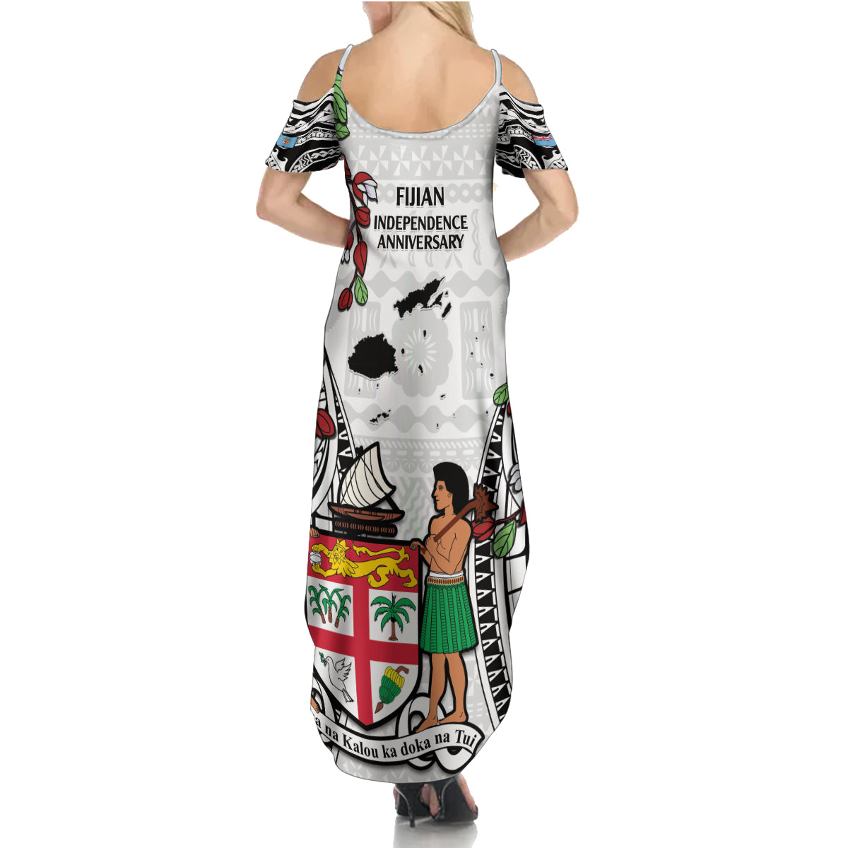 Fiji Day Summer Maxi Dress Happy 54 Years Of Independence Tapa Pattern White