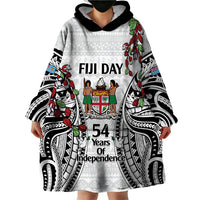 Fiji Day Wearable Blanket Hoodie Happy 54 Years Of Independence Tapa Pattern White