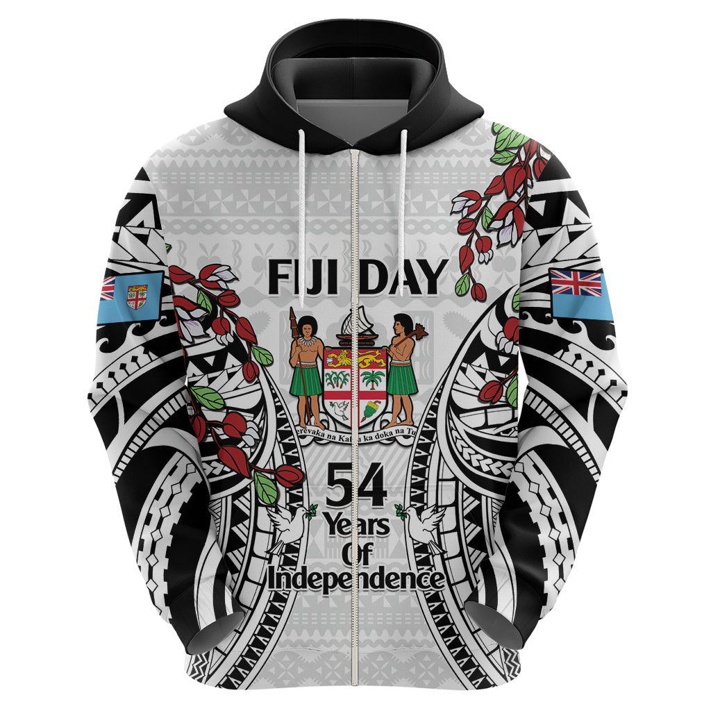 Fiji Day Zip Hoodie Happy 54 Years Of Independence Tapa Pattern White