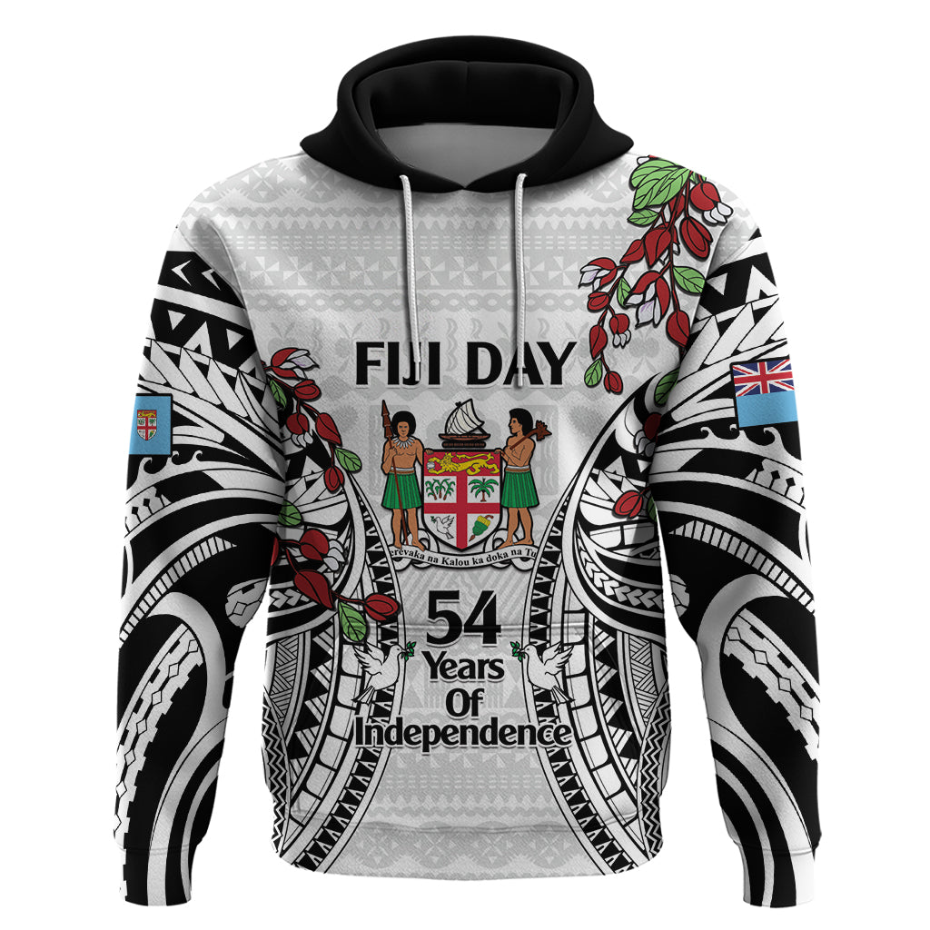 Fiji Day Zip Hoodie Happy 54 Years Of Independence Tapa Pattern White