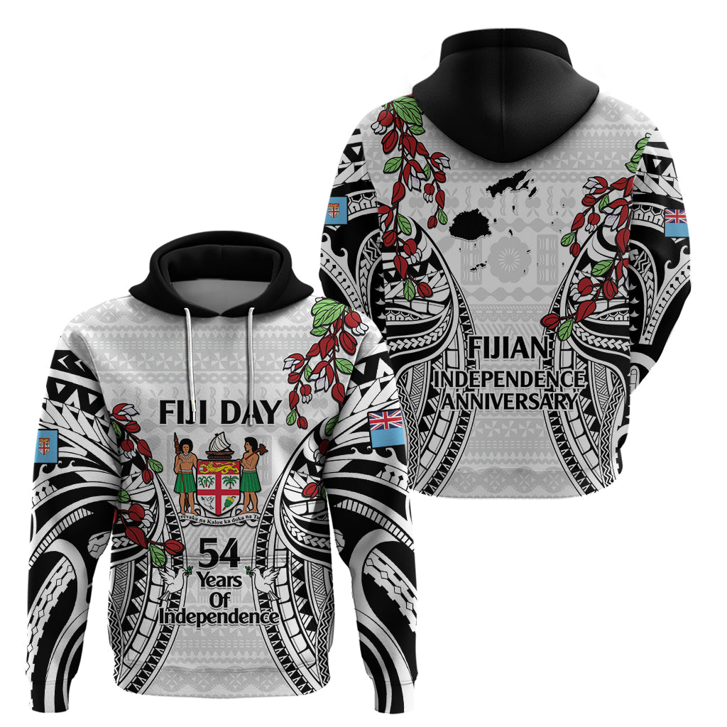 Fiji Day Zip Hoodie Happy 54 Years Of Independence Tapa Pattern White