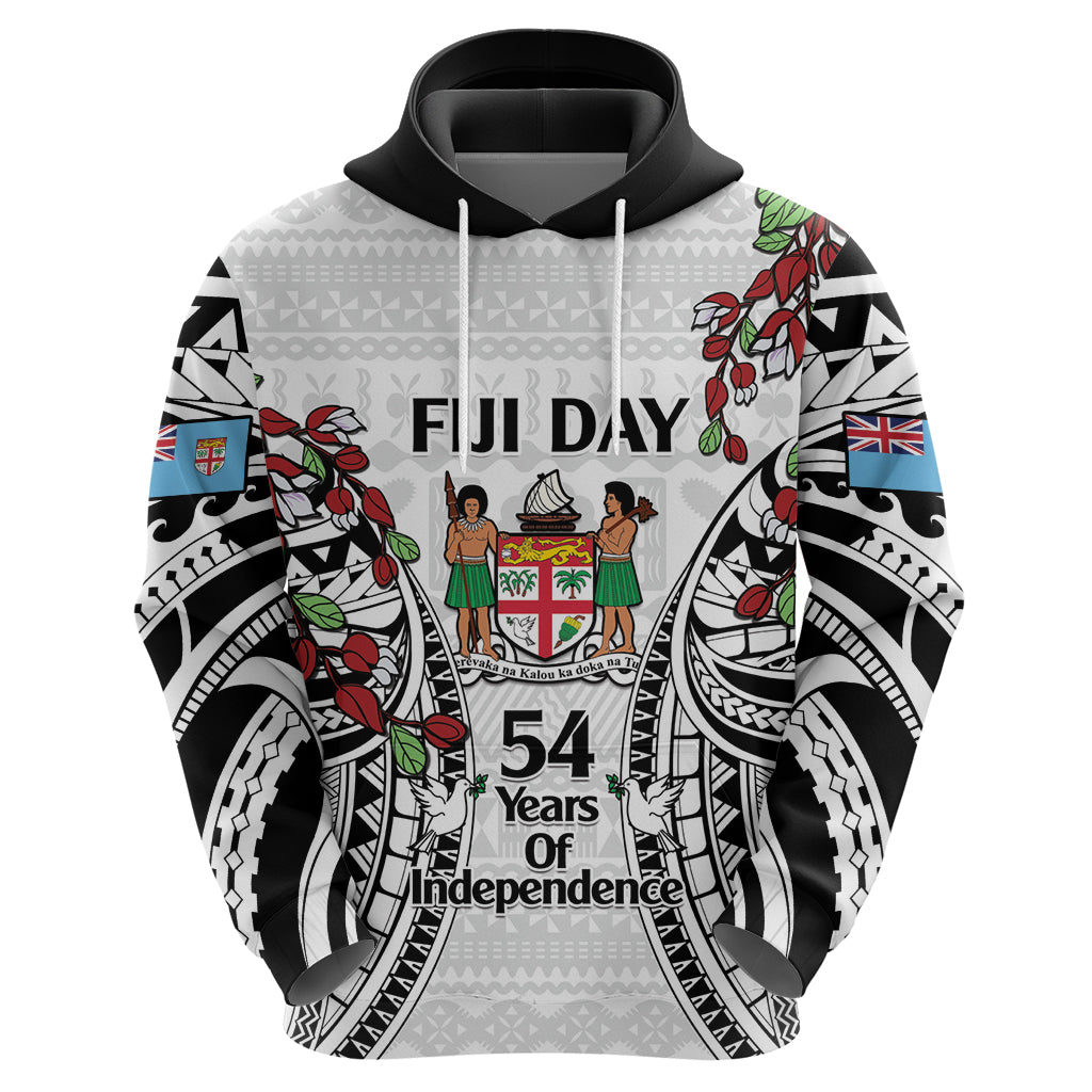 Fiji Day Zip Hoodie Happy 54 Years Of Independence Tapa Pattern White
