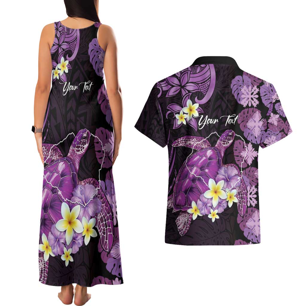 Personalised Aloha Hawaii Kauai Island Couples Matching Tank Maxi Dress and Hawaiian Shirt Garden Isle Map Sea Turtle Plumeria