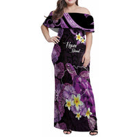 Personalised Aloha Hawaii Kauai Island Family Matching Off Shoulder Maxi Dress and Hawaiian Shirt Garden Isle Map Sea Turtle Plumeria