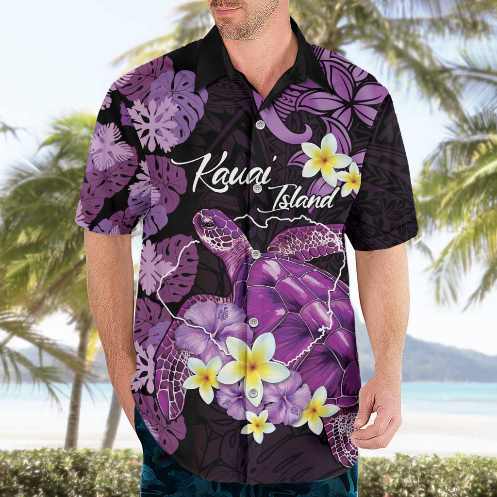 Personalised Aloha Hawaii Kauai Island Hawaiian Shirt Garden Isle Map Sea Turtle Plumeria