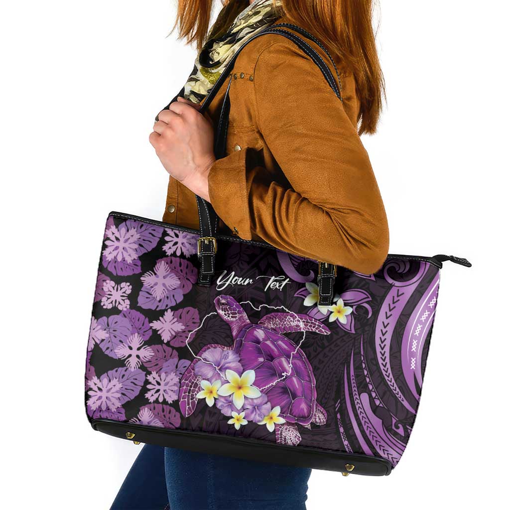 Personalised Aloha Hawaii Kauai Island Leather Tote Bag Garden Isle Map Sea Turtle Plumeria