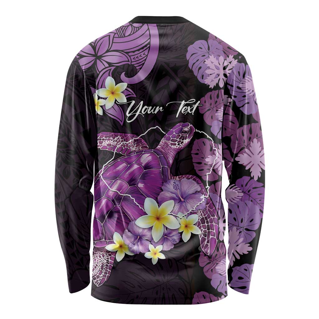 Personalised Aloha Hawaii Kauai Island Long Sleeve Shirt Garden Isle Map Sea Turtle Plumeria