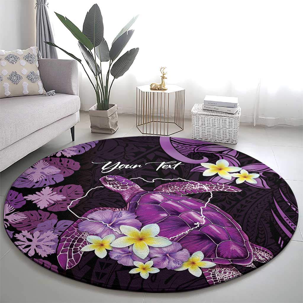 Personalised Aloha Hawaii Kauai Island Round Carpet Garden Isle Map Sea Turtle Plumeria