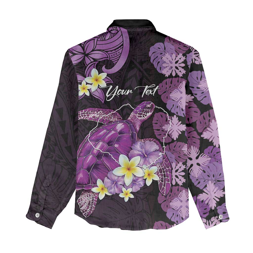 Personalised Aloha Hawaii Kauai Island Women Casual Shirt Garden Isle Map Sea Turtle Plumeria