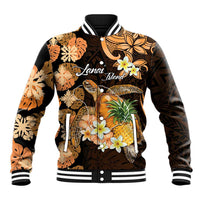 Personalised Aloha Hawaii Lanai Island Baseball Jacket Pineapple Isle Map Sea Turtle Plumeria