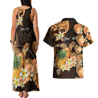 Personalised Aloha Hawaii Lanai Island Couples Matching Tank Maxi Dress and Hawaiian Shirt Pineapple Isle Map Sea Turtle Plumeria