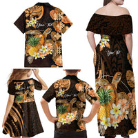 Personalised Aloha Hawaii Lanai Island Family Matching Off Shoulder Maxi Dress and Hawaiian Shirt Pineapple Isle Map Sea Turtle Plumeria
