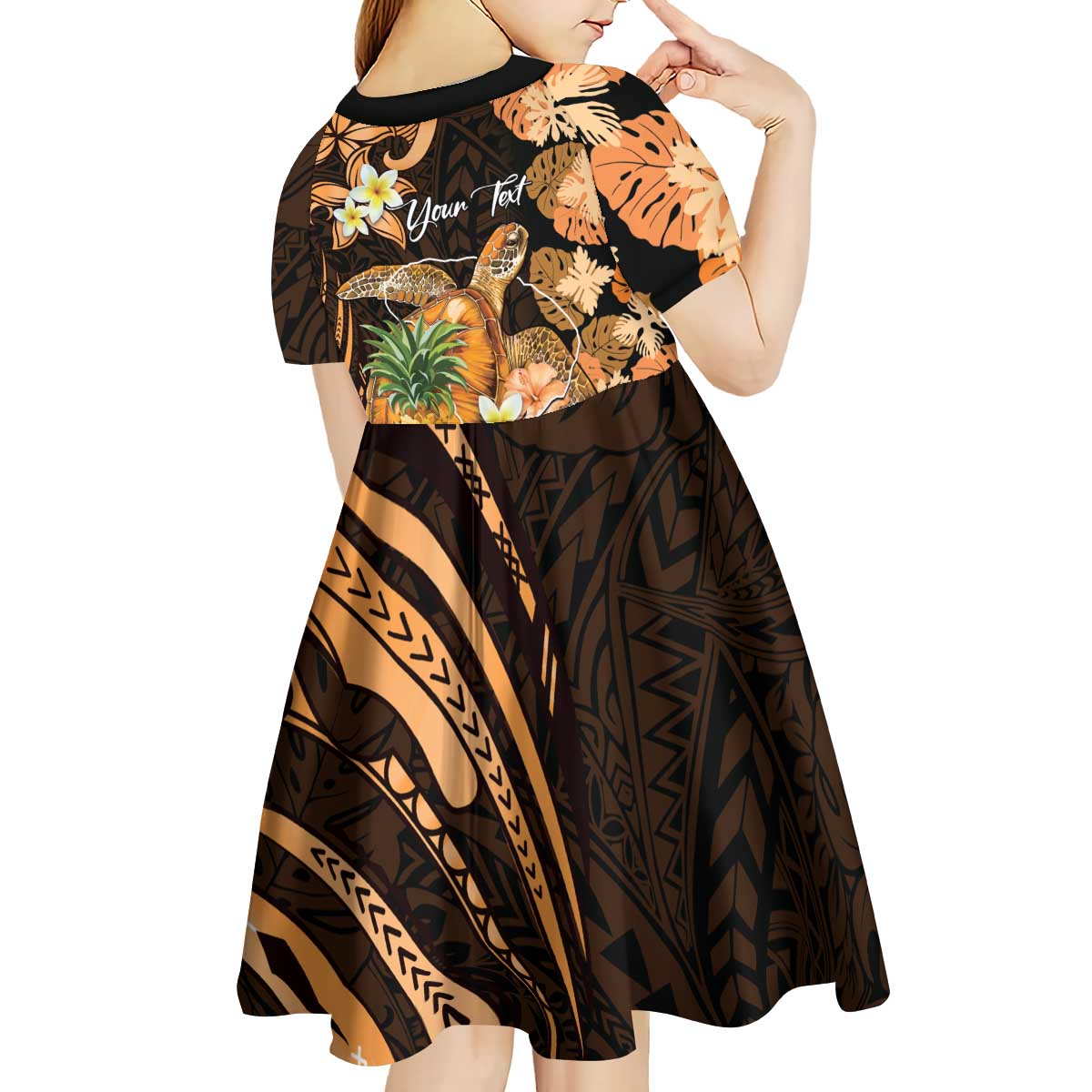 Personalised Aloha Hawaii Lanai Island Kid Short Sleeve Dress Pineapple Isle Map Sea Turtle Plumeria