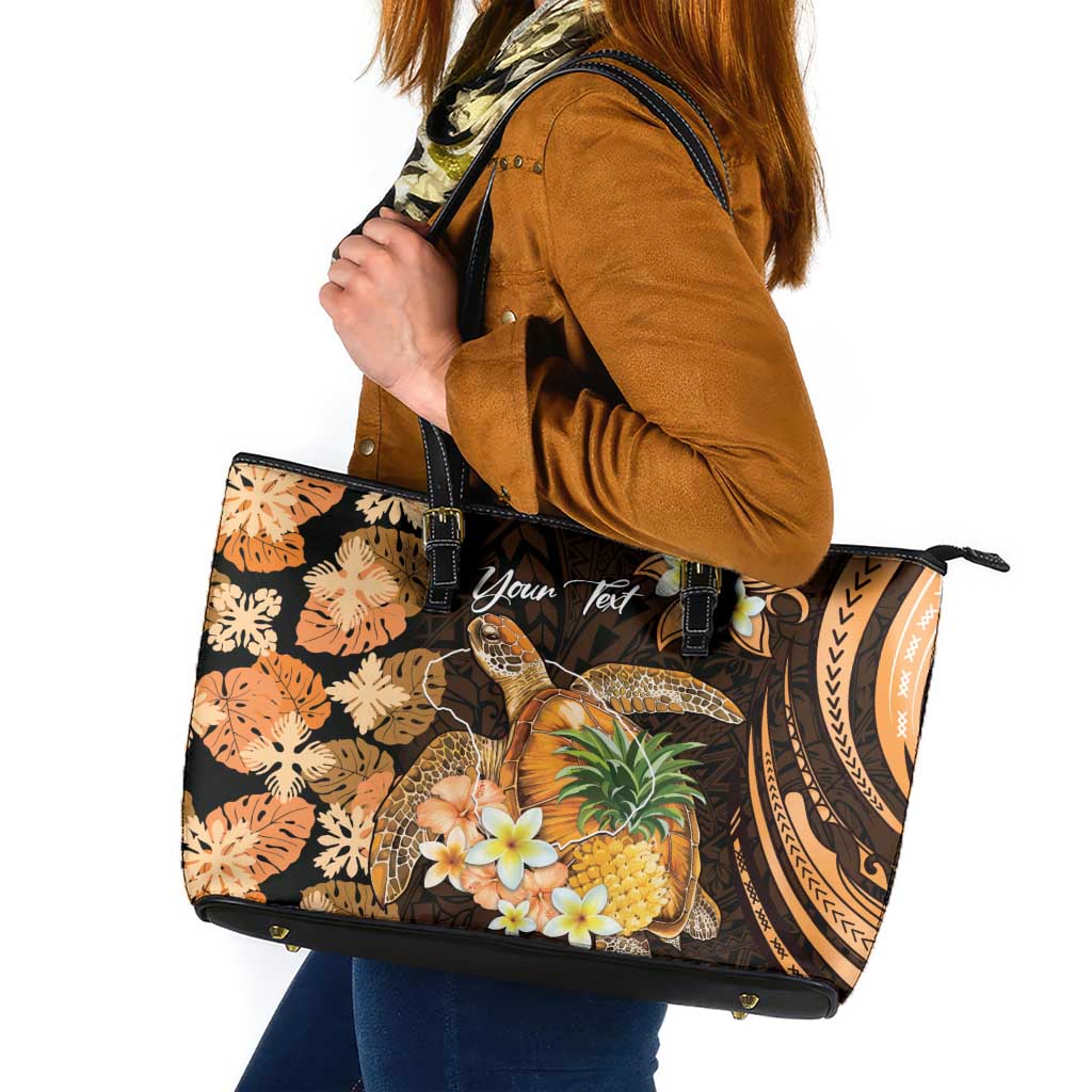 Personalised Aloha Hawaii Lanai Island Leather Tote Bag Pineapple Isle Map Sea Turtle Plumeria