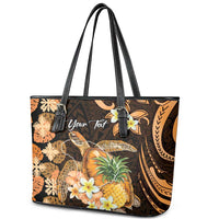 Personalised Aloha Hawaii Lanai Island Leather Tote Bag Pineapple Isle Map Sea Turtle Plumeria