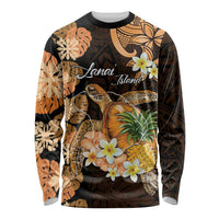 Personalised Aloha Hawaii Lanai Island Long Sleeve Shirt Pineapple Isle Map Sea Turtle Plumeria