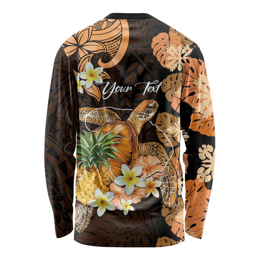 Personalised Aloha Hawaii Lanai Island Long Sleeve Shirt Pineapple Isle Map Sea Turtle Plumeria