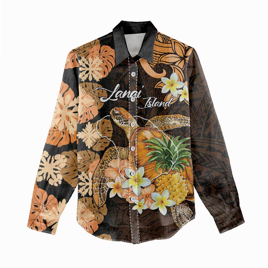 Personalised Aloha Hawaii Lanai Island Women Casual Shirt Pineapple Isle Map Sea Turtle Plumeria
