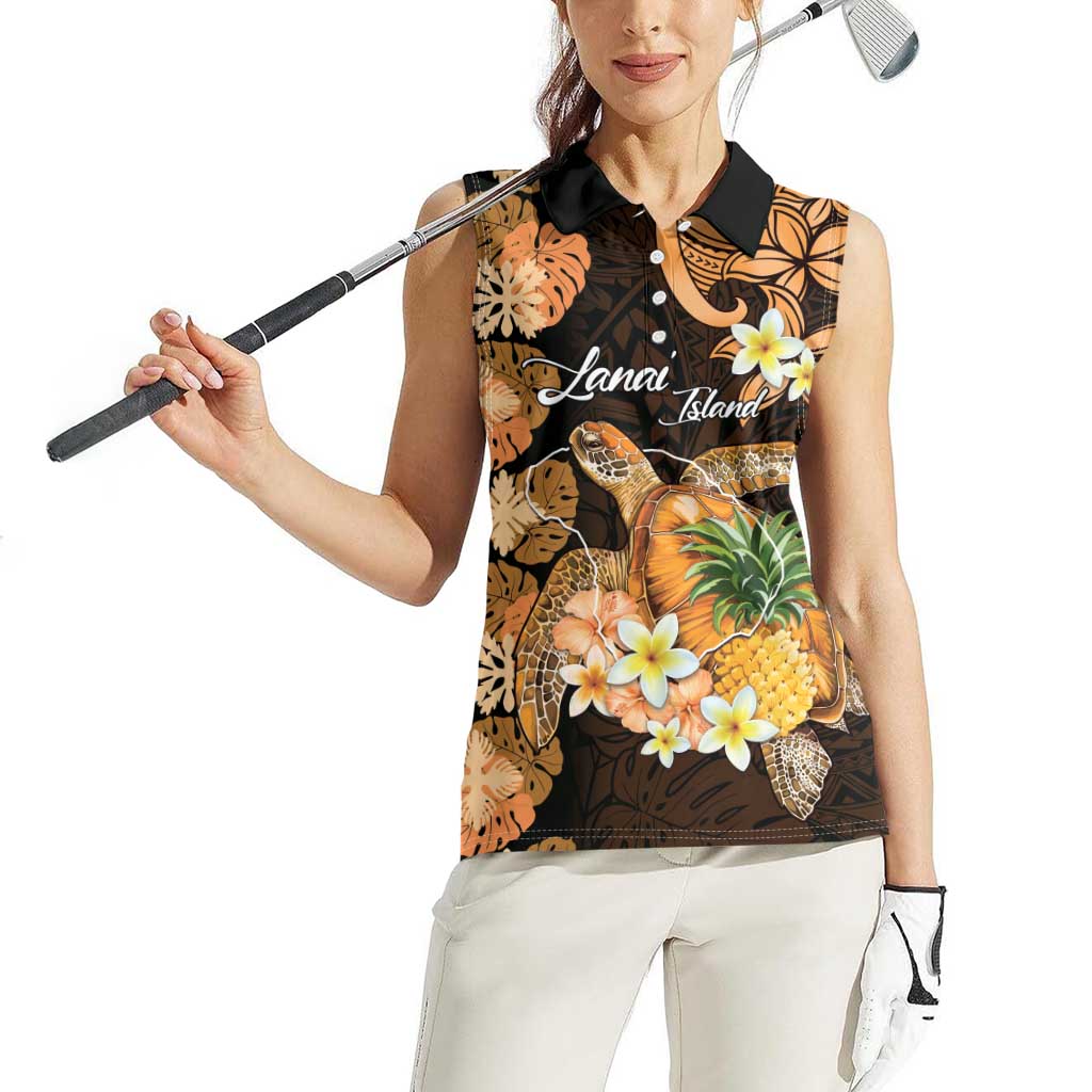 Personalised Aloha Hawaii Lanai Island Women Sleeveless Polo Shirt Pineapple Isle Map Sea Turtle Plumeria