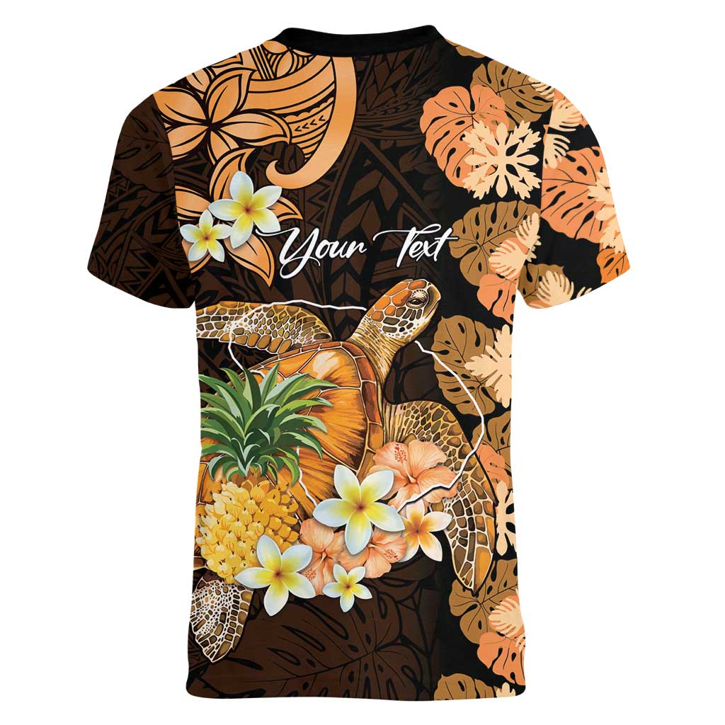 Personalised Aloha Hawaii Lanai Island Women V-Neck T-Shirt Pineapple Isle Map Sea Turtle Plumeria