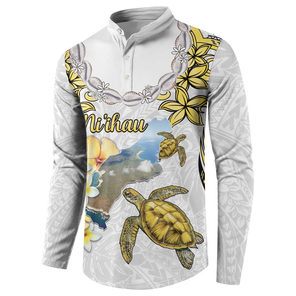 Personalised Aloha Hawaii Niihau Island Button Sweatshirt Forbidden Isle Map Shell Lei