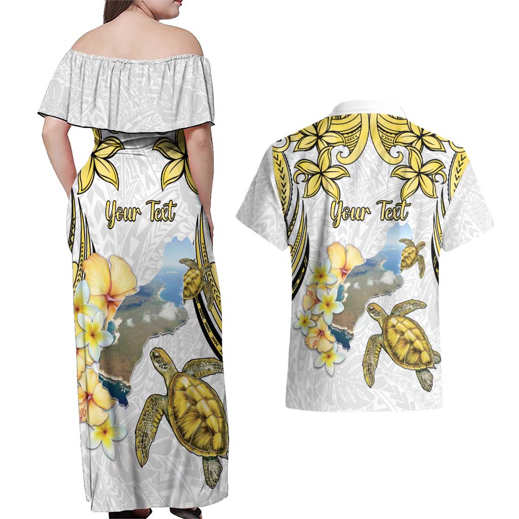 Personalised Aloha Hawaii Niihau Island Couples Matching Off Shoulder Maxi Dress and Hawaiian Shirt Forbidden Isle Map Shell Lei