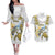 Personalised Aloha Hawaii Niihau Island Couples Matching Off The Shoulder Long Sleeve Dress and Hawaiian Shirt Forbidden Isle Map Shell Lei