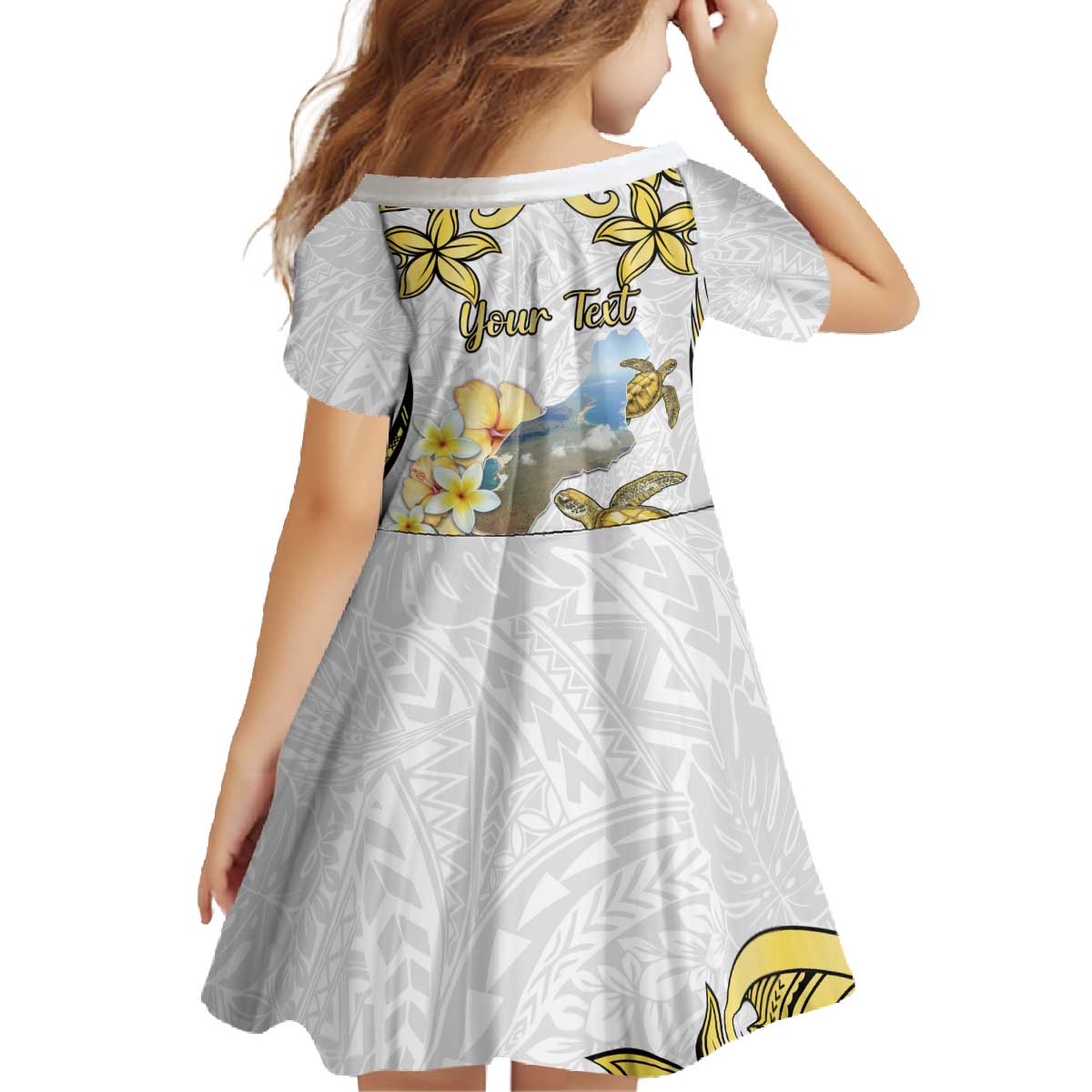 Personalised Aloha Hawaii Niihau Island Family Matching Off The Shoulder Long Sleeve Dress and Hawaiian Shirt Forbidden Isle Map Shell Lei