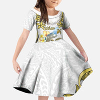 Personalised Aloha Hawaii Niihau Island Family Matching Summer Maxi Dress and Hawaiian Shirt Forbidden Isle Map Shell Lei LT14 Daughter's Dress Yellow - Polynesian Pride