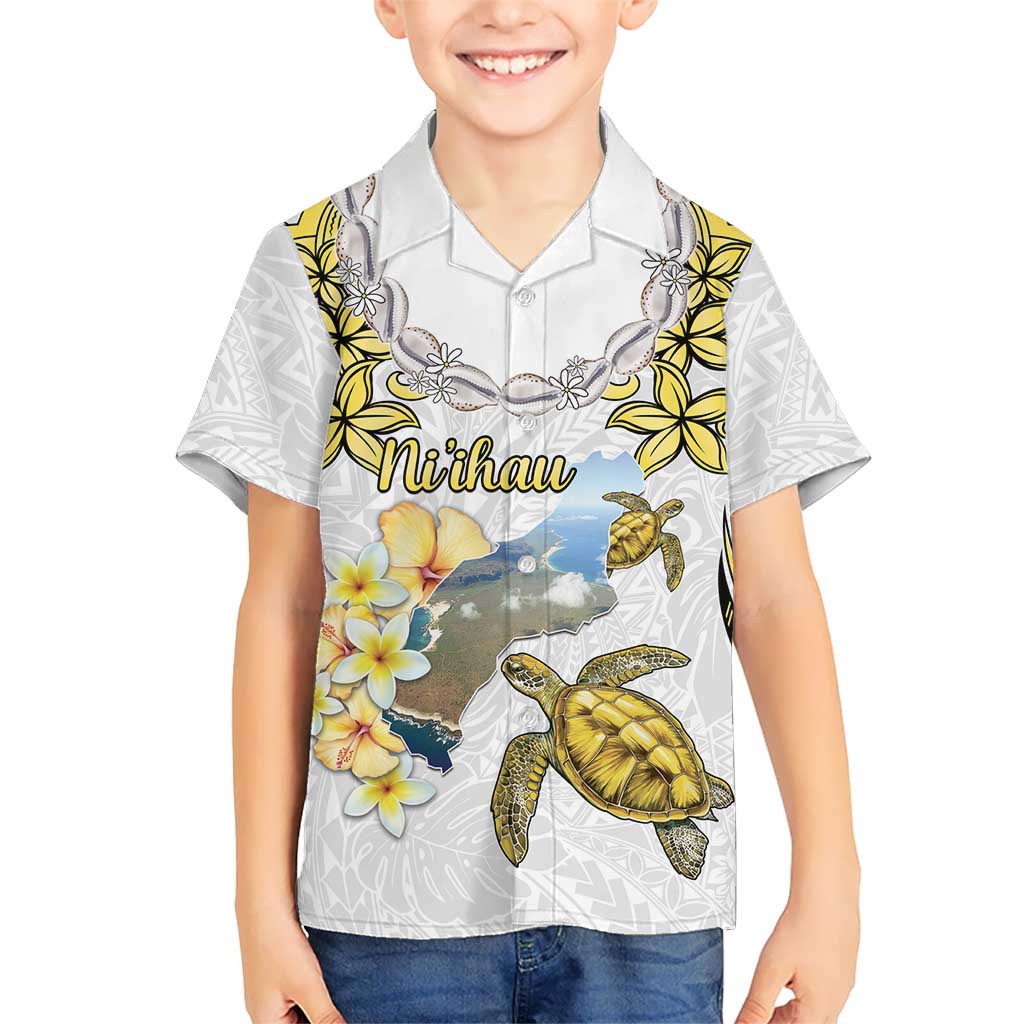 Personalised Aloha Hawaii Niihau Island Kid Hawaiian Shirt Forbidden Isle Map Shell Lei