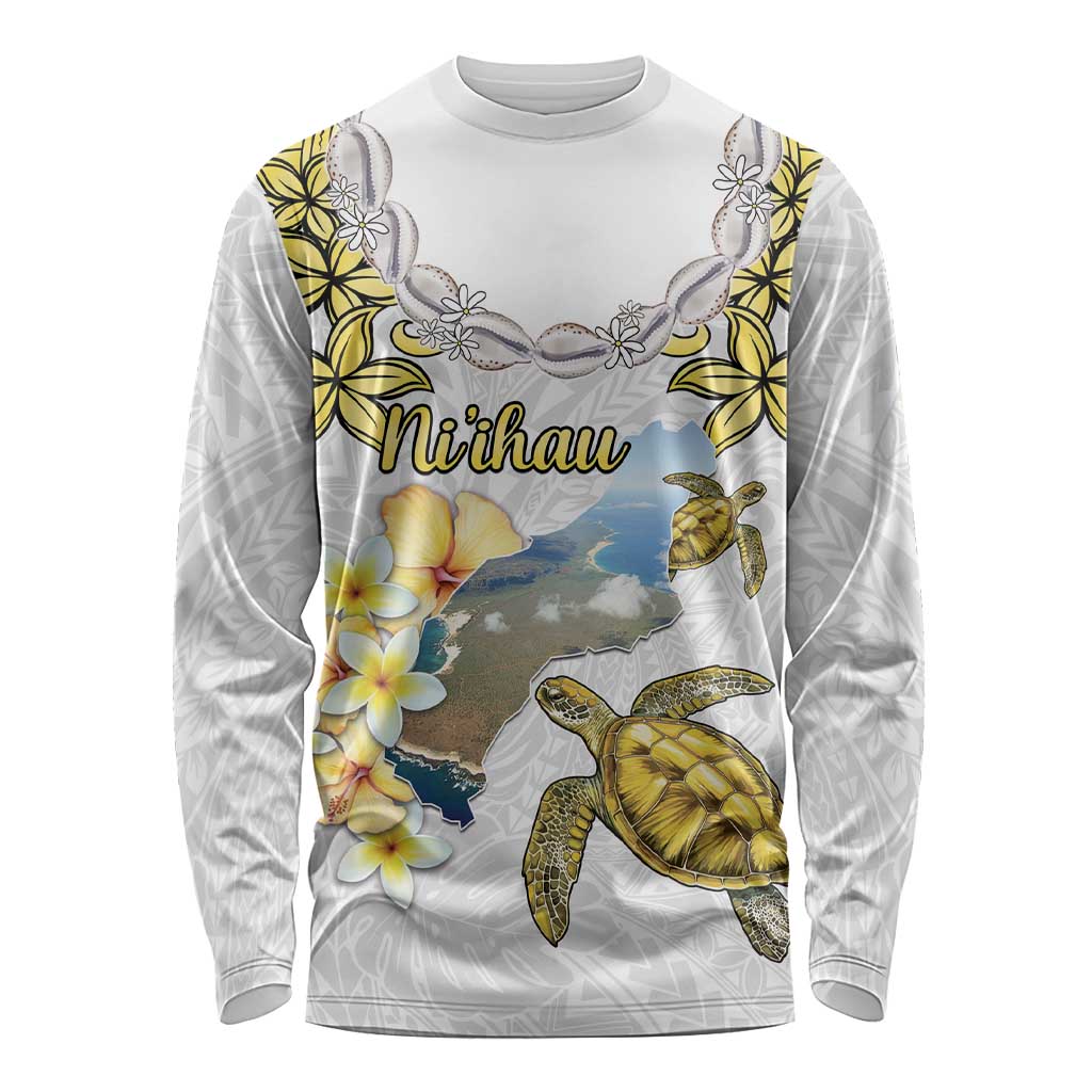 Personalised Aloha Hawaii Niihau Island Long Sleeve Shirt Forbidden Isle Map Shell Lei