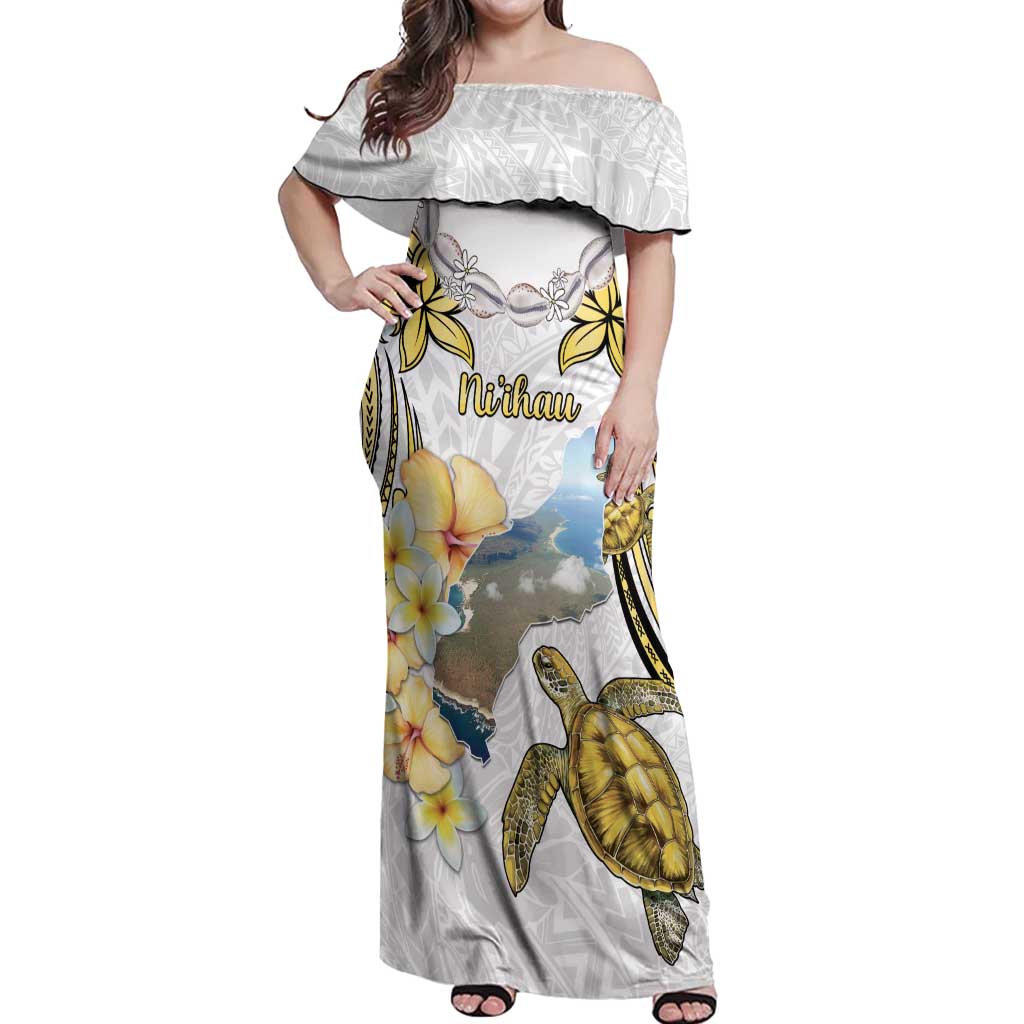 Personalised Aloha Hawaii Niihau Island Off Shoulder Maxi Dress Forbidden Isle Map Shell Lei